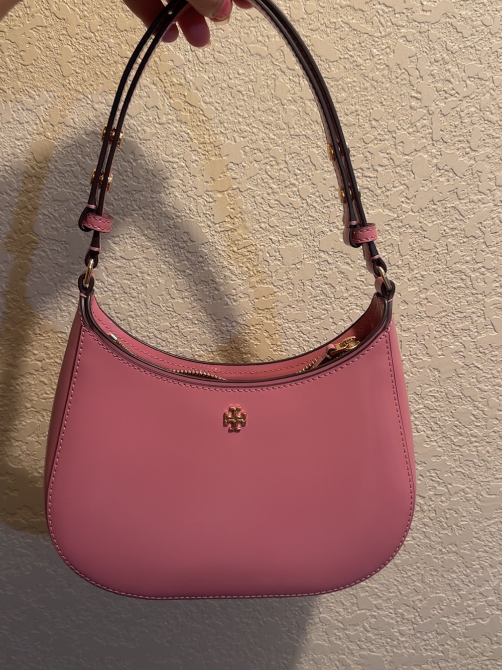 Tory Burch Rose Pink Leather Shoulder Bag with Gold Logo